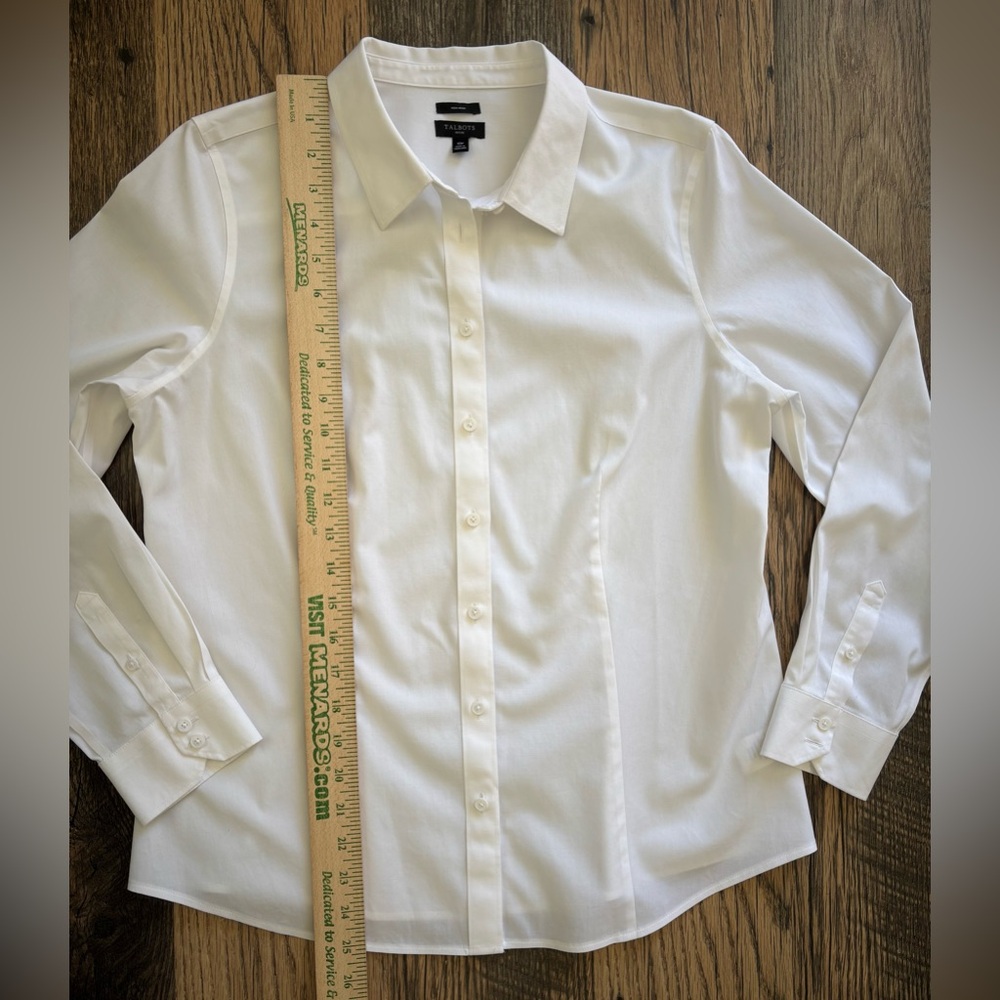 Talbots Womens White Solid Button Up Long Sleeve … - image 5